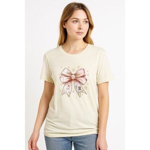 Bella+Canvas Beige Christmas Nativity Bow Graphic Print T-Shirt‎ Women - Large